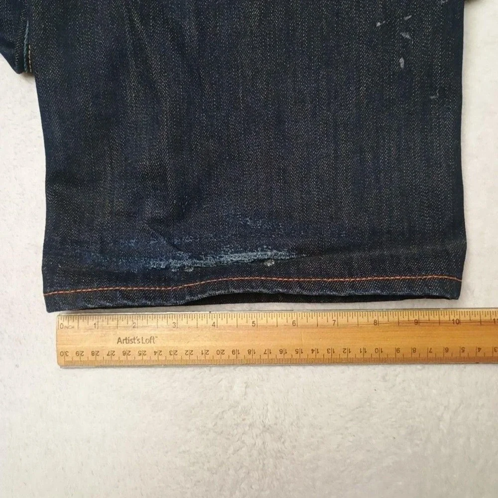 Ed Hardy Jeans Men 38x32 Blue Straight Relaxed Button Fly Distressed Embroidered